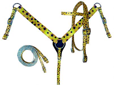 Showman HORSE SIZE Nylon Headstall &amp; Breastcollar set With Sunflower Print Design